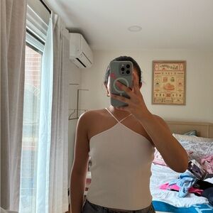 Zara White Asymmetrical Fitted Tank Top